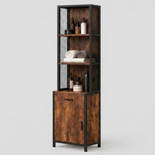 RESHABLE Salon Station with Cabinets and Storage, Retro Brown