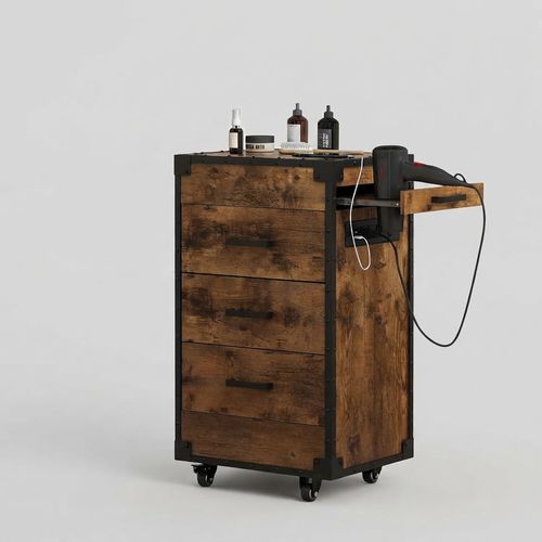 RESHABLE Rolling Station for Hair Stylist, Rustic Brown