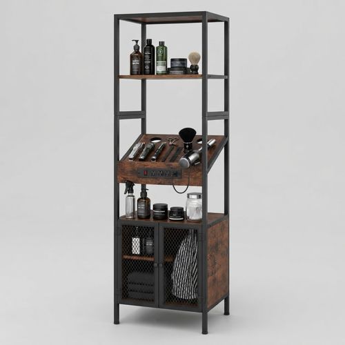 RESHABLE Salon Station for Hair Stylist, Rustic Brown + Black