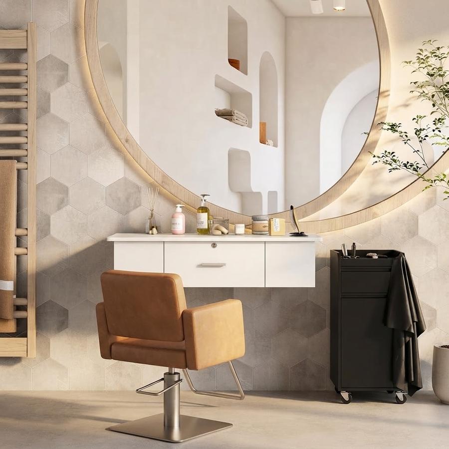 RESHABLE Wall Mount Salon Stations for Hair Stylist, White