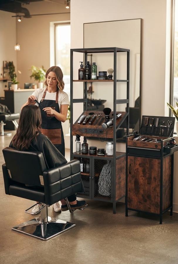 RESHABLE Salon Station for Hair Stylist, Rustic Brown + Black