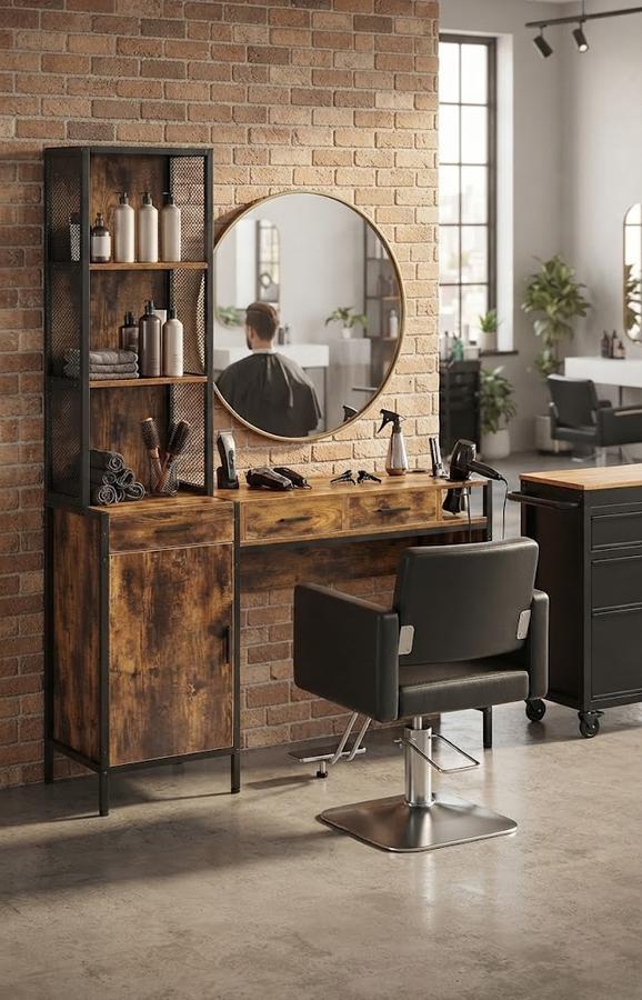 RESHABLE Wall Mount Salon Barber Station, Rustic Brown